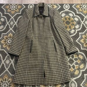COACH Brown Houndstooth Tweed Leather Trim Wool Turnlock Coat LARGE